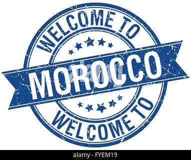 welcome to Morocco blue round ribbon stamp Stock Vector