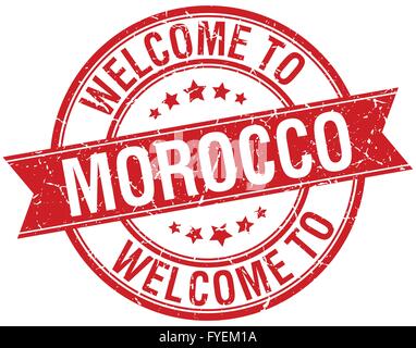 welcome to Morocco red round ribbon stamp Stock Vector