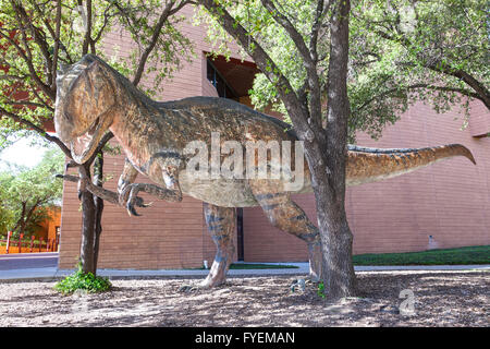 Sculpture of a dinosaur in front of the Science and History Museum of Fort Worth. April 6, 2016 in Fort Worth, Texas, USA Stock Photo