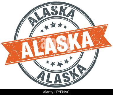 Alaska red round grunge vintage ribbon stamp Stock Vector