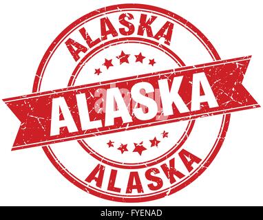 Alaska red round grunge vintage ribbon stamp Stock Vector