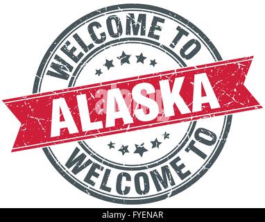 welcome to Alaska red round vintage stamp Stock Vector