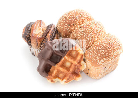 various types of bread isolated on a white background. Stock Photo