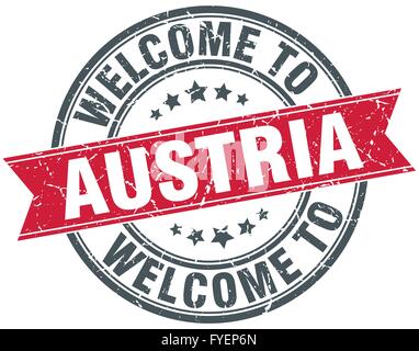 welcome to Austria red round vintage stamp Stock Vector