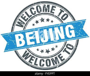 welcome to Beijing blue round vintage stamp Stock Vector