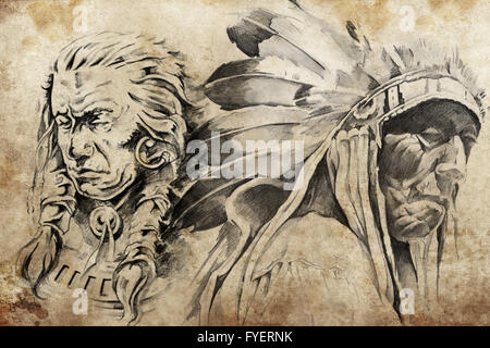 Designart 'American Indian Warrior Tattoo Sketch' Digital Small | eBay