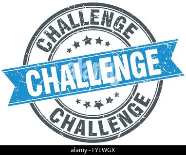 challenge blue round grunge vintage ribbon stamp Stock Vector