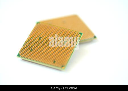 Closeup of a computer processor over a white backg Stock Photo