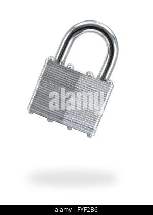 A metal padlock isolated against a white background Stock Photo