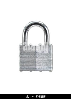 A metal padlock isolated against a white background Stock Photo