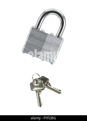 A metal padlock isolated against a white background Stock Photo