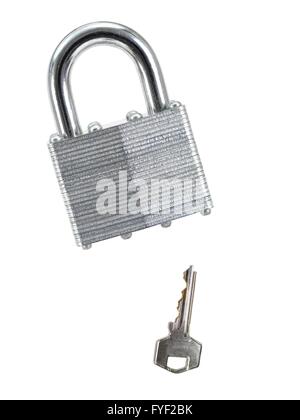 A metal padlock isolated against a white background Stock Photo