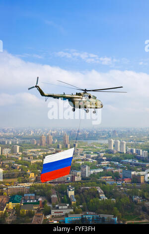 Helicopter with russian flag over Moscow at parade of victory day Stock ...