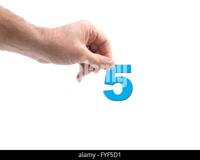 Numbers held by a hand isolated against a white background Stock Photo