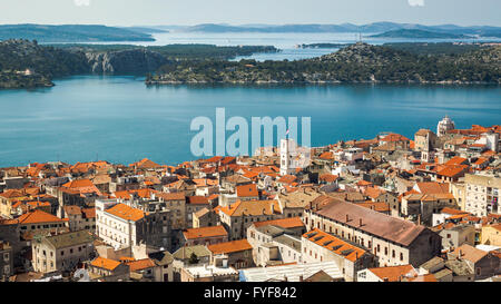 Sibenik old town panorama, view from Barone fortress Stock Photo