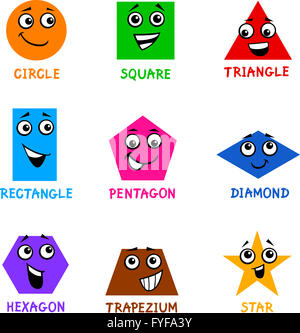 Basic Geometric Shapes with Cartoon Faces Stock Photo