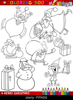 Cartoon Christmas Themes for Coloring Stock Photo