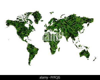 An illustration of a world map cutout of grass Stock Photo