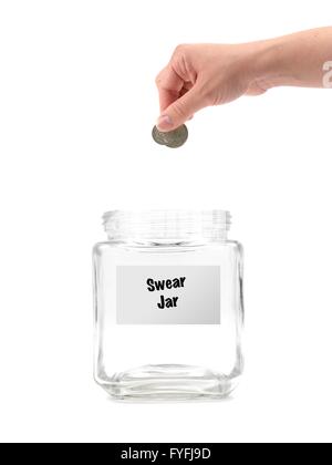 An empty jar with a blank labelisolated against a white background Stock Photo