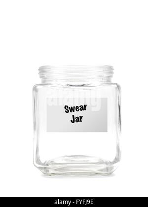 An empty jar with a blank labelisolated against a white background Stock Photo