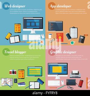 Designer icon set collection with flat and long shadow design Stock Vector