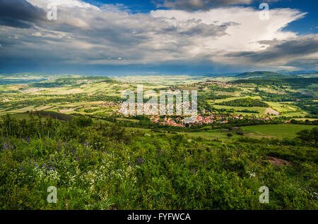 View southwards in June from Plateau de Gergovie, Puy-de-Dome, Auvergne, France Stock Photo