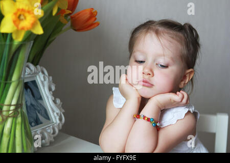 Beautiful small kid girl in studio Stock Photo