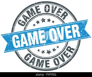 game over blue round grunge vintage ribbon stamp Stock Vector