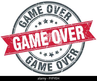 game over red round grunge vintage ribbon stamp Stock Vector