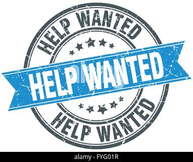 help wanted blue round grunge vintage ribbon stamp Stock Vector