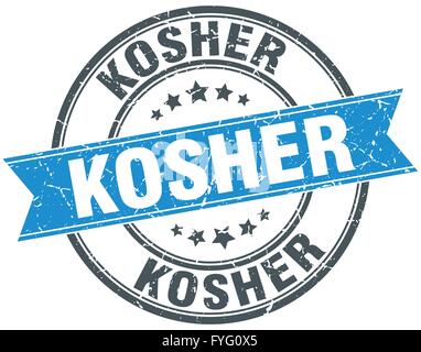 kosher blue round grunge vintage ribbon stamp Stock Vector