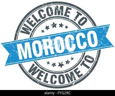 welcome to Morocco blue round vintage stamp Stock Vector