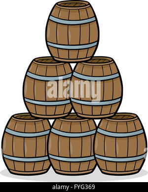 heap of barrels cartoon illustration Stock Photo