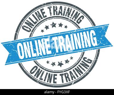 online training blue round grunge vintage ribbon stamp Stock Vector