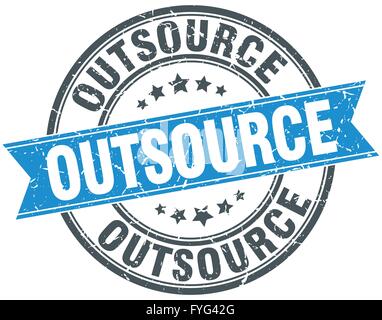 outsource blue round grunge vintage ribbon stamp Stock Vector