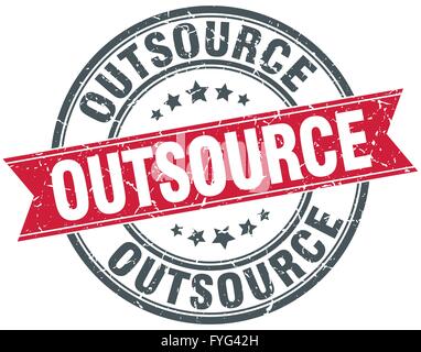 outsource red round grunge vintage ribbon stamp Stock Vector