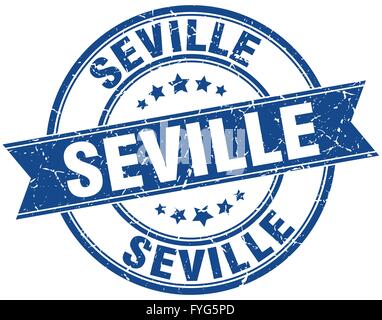 Seville blue round grunge vintage ribbon stamp Stock Vector