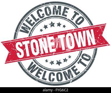 welcome to Stone Town red round vintage stamp Stock Vector