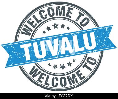 welcome to Tuvalu blue round vintage stamp Stock Vector