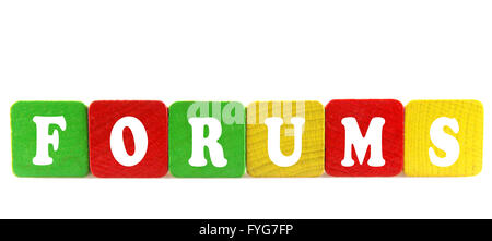 forums - isolated text in wooden building blocks Stock Photo