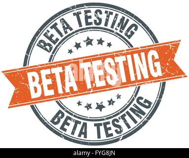 beta testing round orange grungy vintage isolated stamp Stock Vector