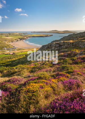 Coastal view down to Whitesands Bay and Ramsey Island taken from Carn Llidi summit on the north Pembrokeshire coastline Stock Photo