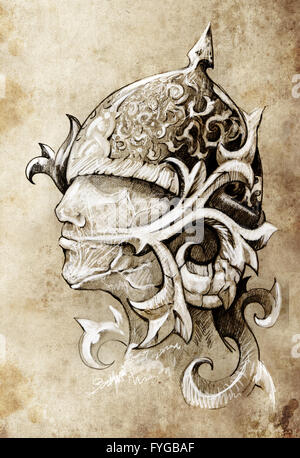 Sketch of tattoo art, warrior, hand made Stock Photo