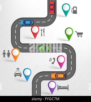 Road Infographic Travel Background with Pointers Stopovers Marks Stock Vector
