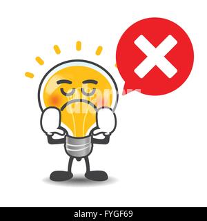 Bulb lamp cartoon isolated say no with red speech bubble on the white background vector illustration Stock Vector