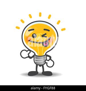 Bulb lamp cartoon isolated showing thumb up on the white background vector illustration Stock Vector