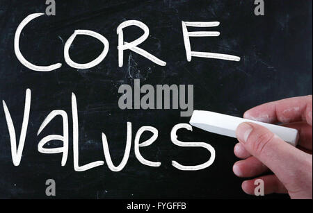 Ethics concept - core values handwritten with white chalk on a blackboard Stock Photo