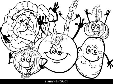 vegetables group cartoon for coloring book Stock Photo