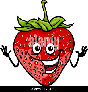 funny strawberry fruit cartoon illustration Stock Photo