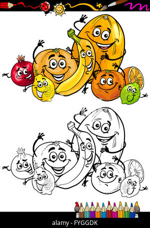 cartoon citrus fruits for coloring book Stock Photo
